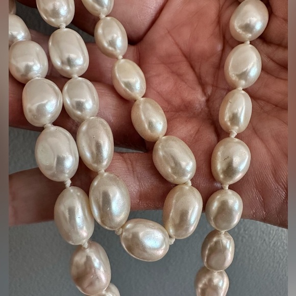 VTG Glass Pearl Necklace And Knotted Cream Color Estate Jewelry Statement 5382 B - Picture 7 of 12